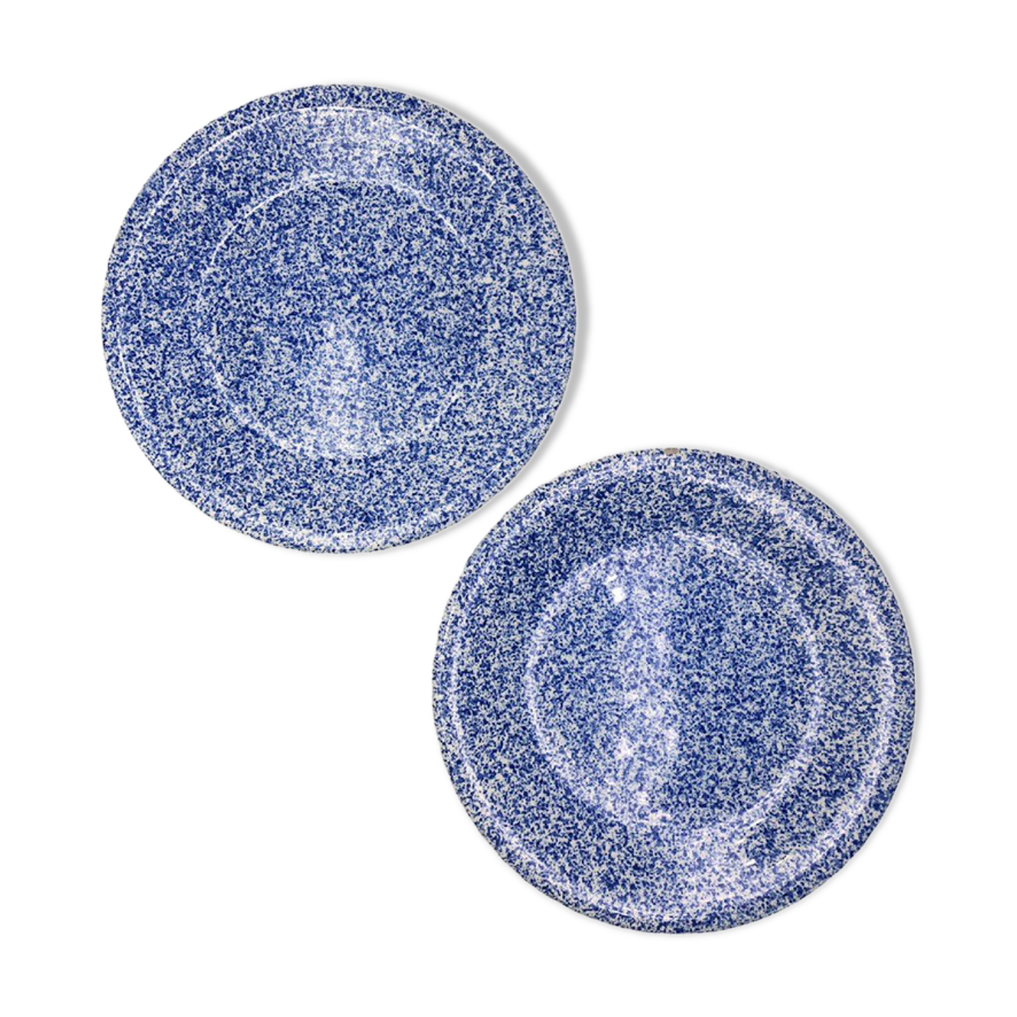Two blue speckled plates