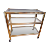 Console vintage en laiton doré et verre fumé