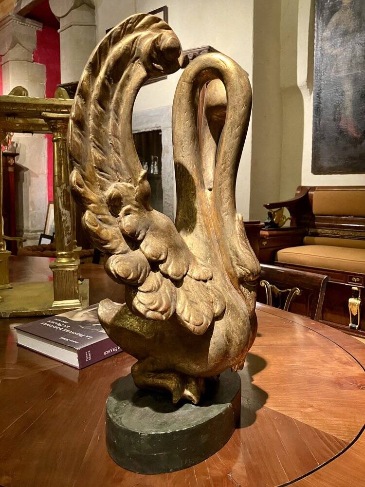 Ittalian Artist, Empire Period Decorative Swan Sculptures, 1800s, Giltwood, Set of 2