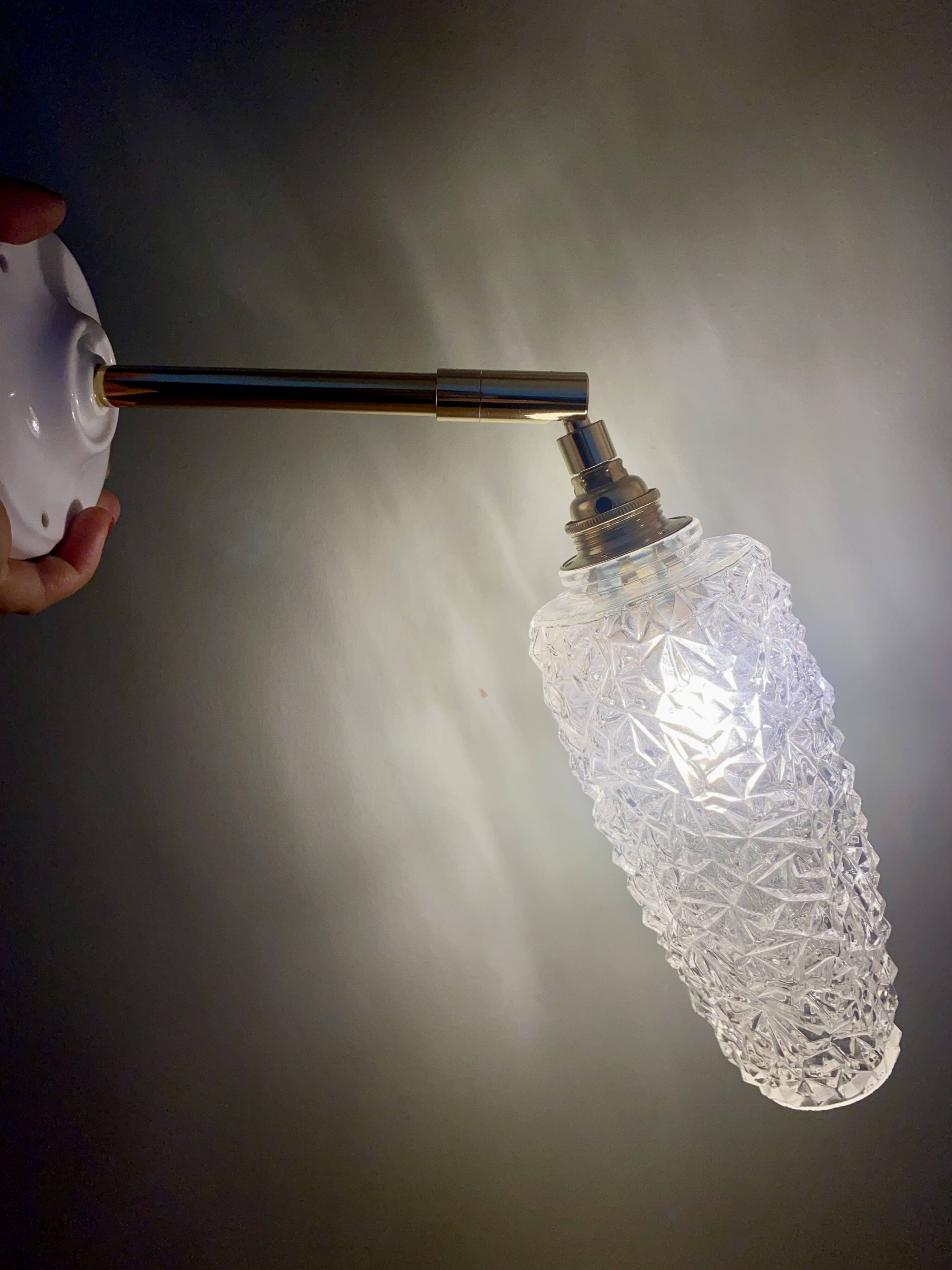 Vintage tulip wall light in diamond-point glass