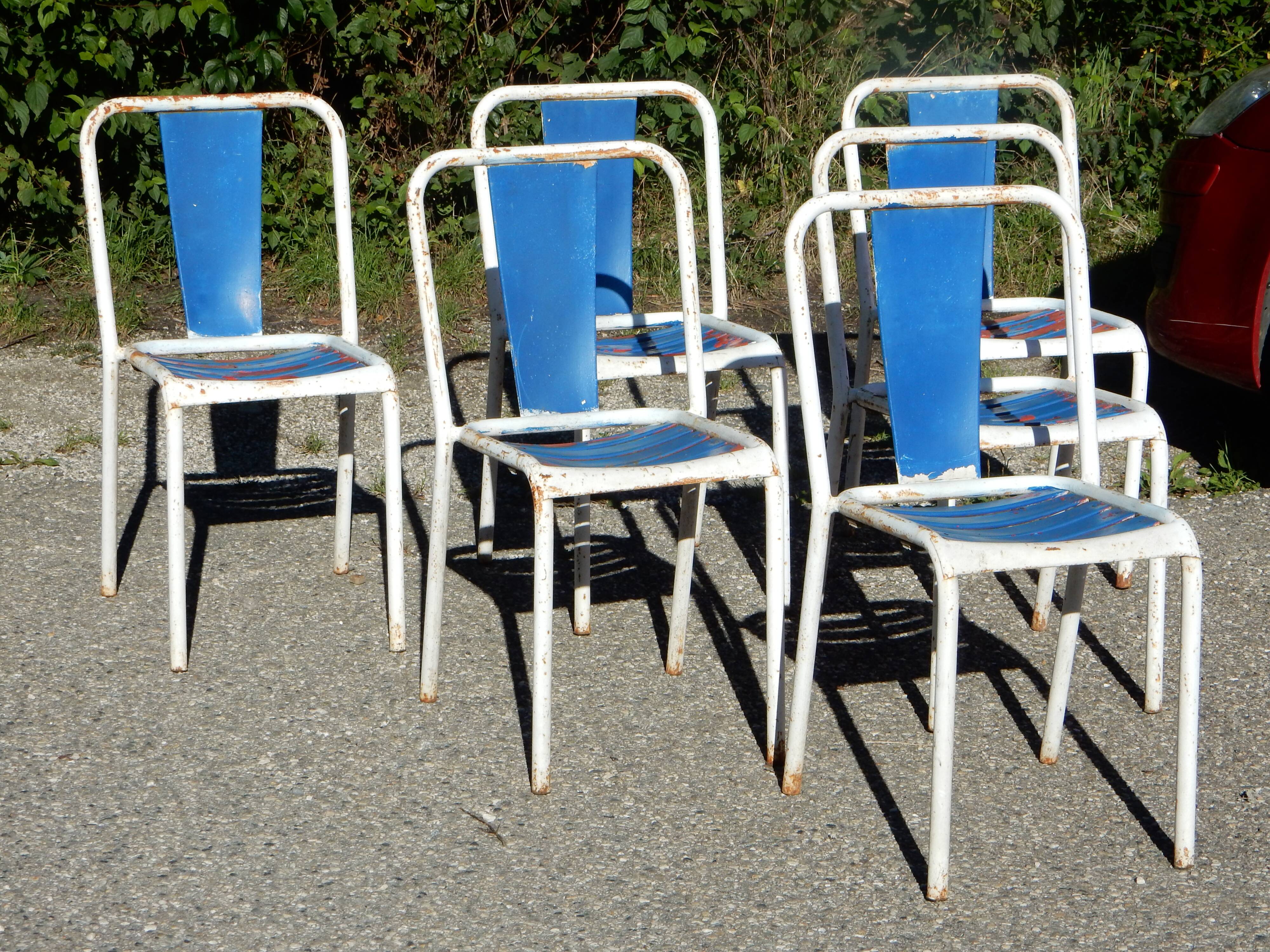 6 Antique Tolix Metal Bistro Chairs - Industrial Style