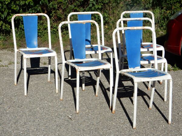 6 anciennes chaises de bistrot Tolix en métal - Style industriel