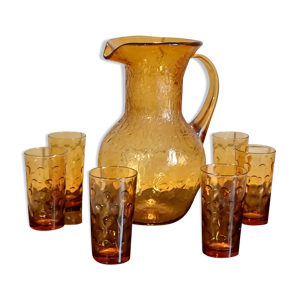 Service orangeade en verre ambré
