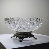 Pressed glass coupe with diamond points, antique from 1920-1950 on a pewter base.