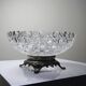 Pressed glass coupe with diamond points, antique from 1920-1950 on a pewter base.