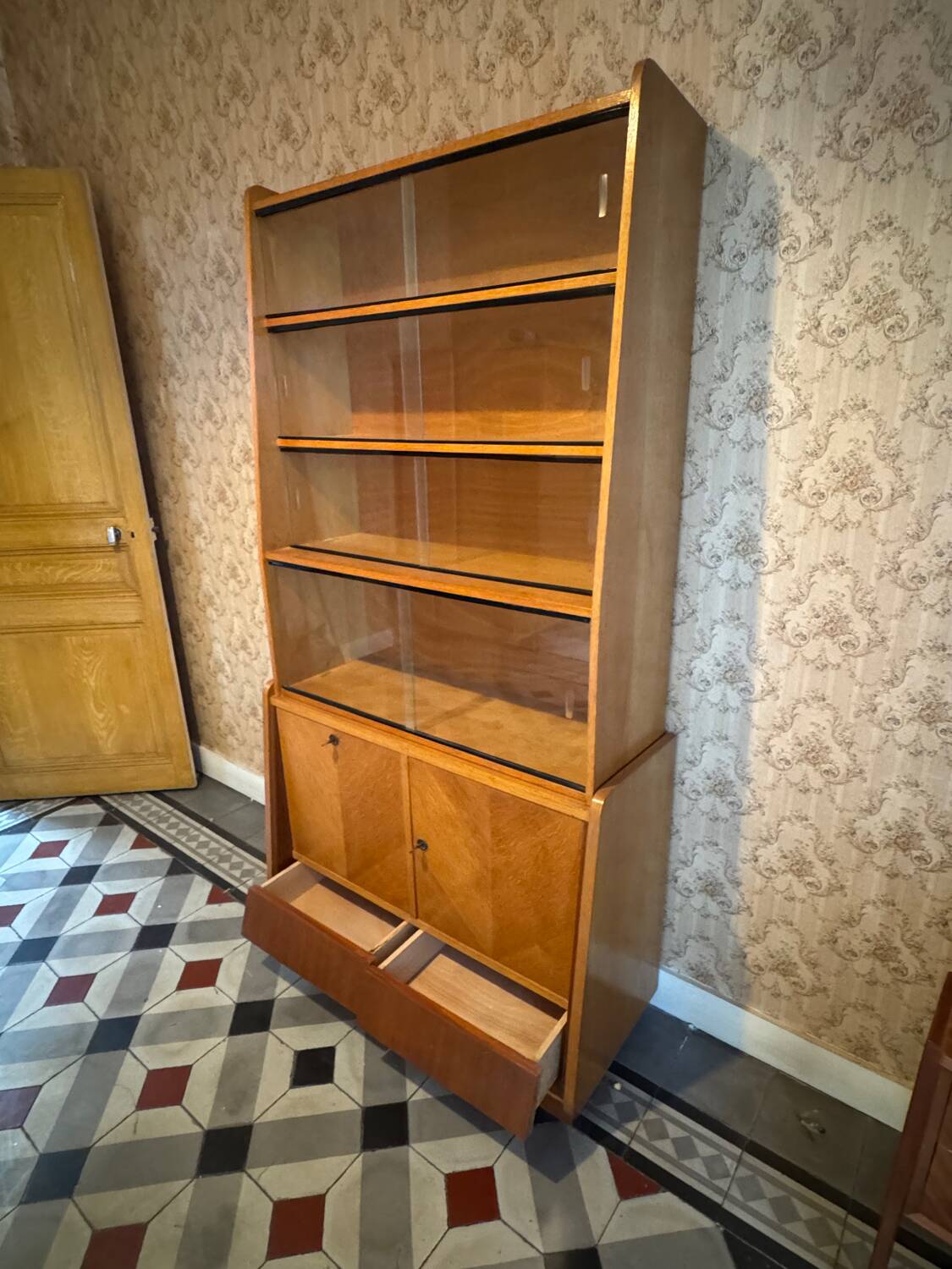 Mid-century vintage asymmetrical display cabinet
