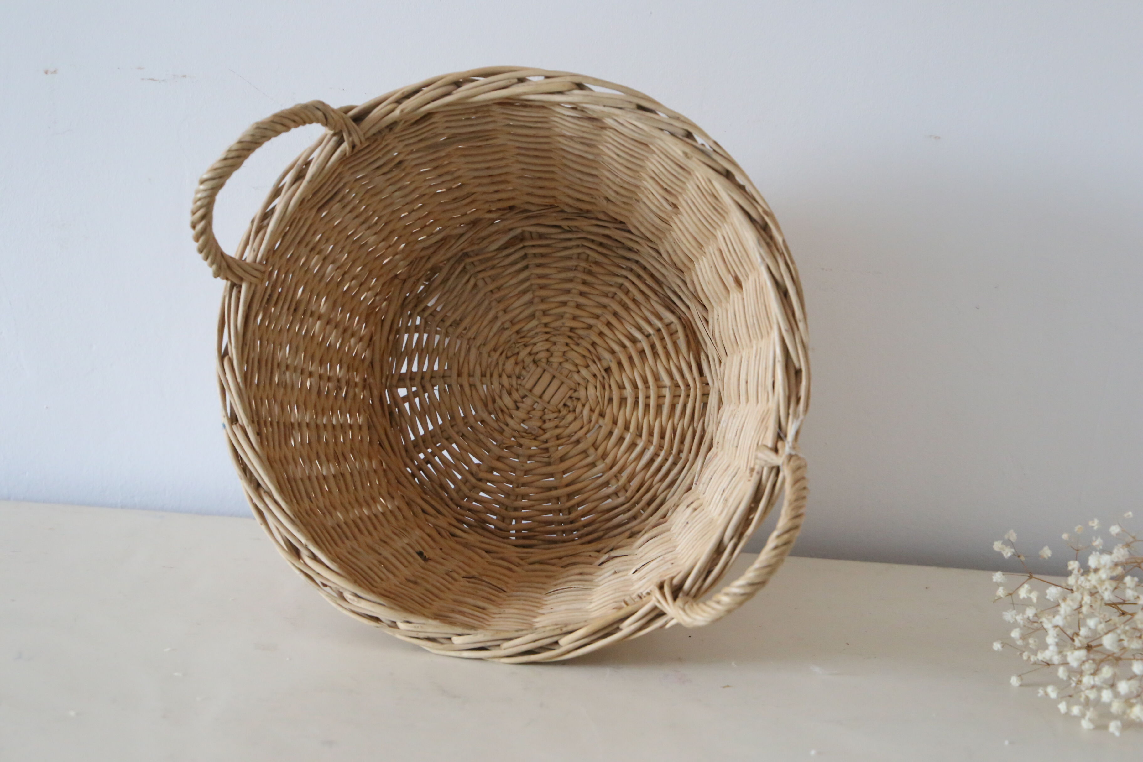 Wicker basket with two handles, vintage, french