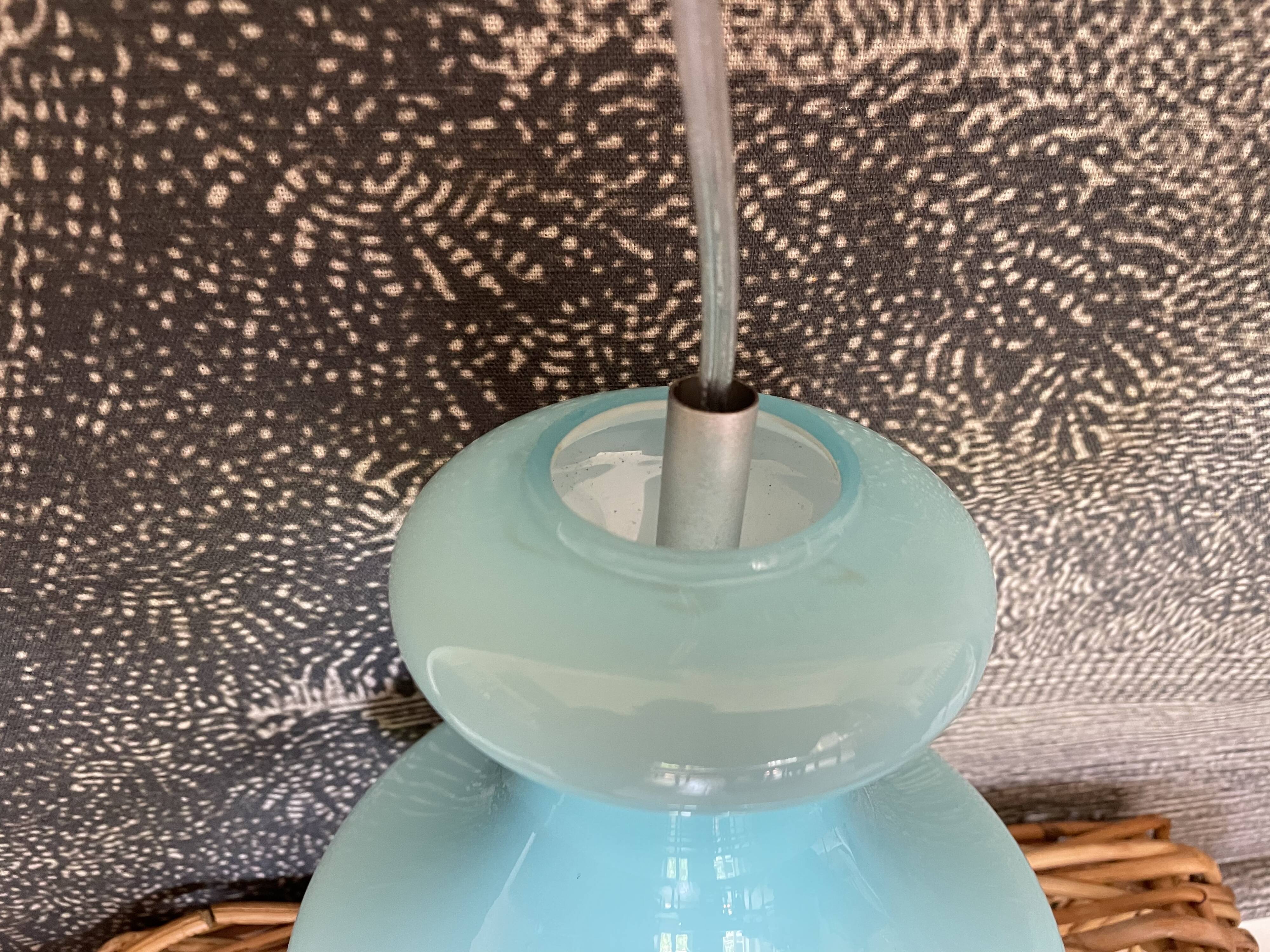 Vintage pendant lamp in blue opaline