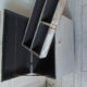 Vintage chest on casters pearl gray interior slate gray, oak top.