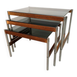 3 Fristho Dutch Design Nesting Tables with Smokey Glass Top Wenge Frame 60s