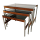 3 tables gigognes Fristho de design hollandais avec plateau en verre fumé et cadre en wengé, années 60