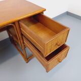 Vintage desk in rattan, woven rattan and wood, Maugrion style Roche-Bobois
