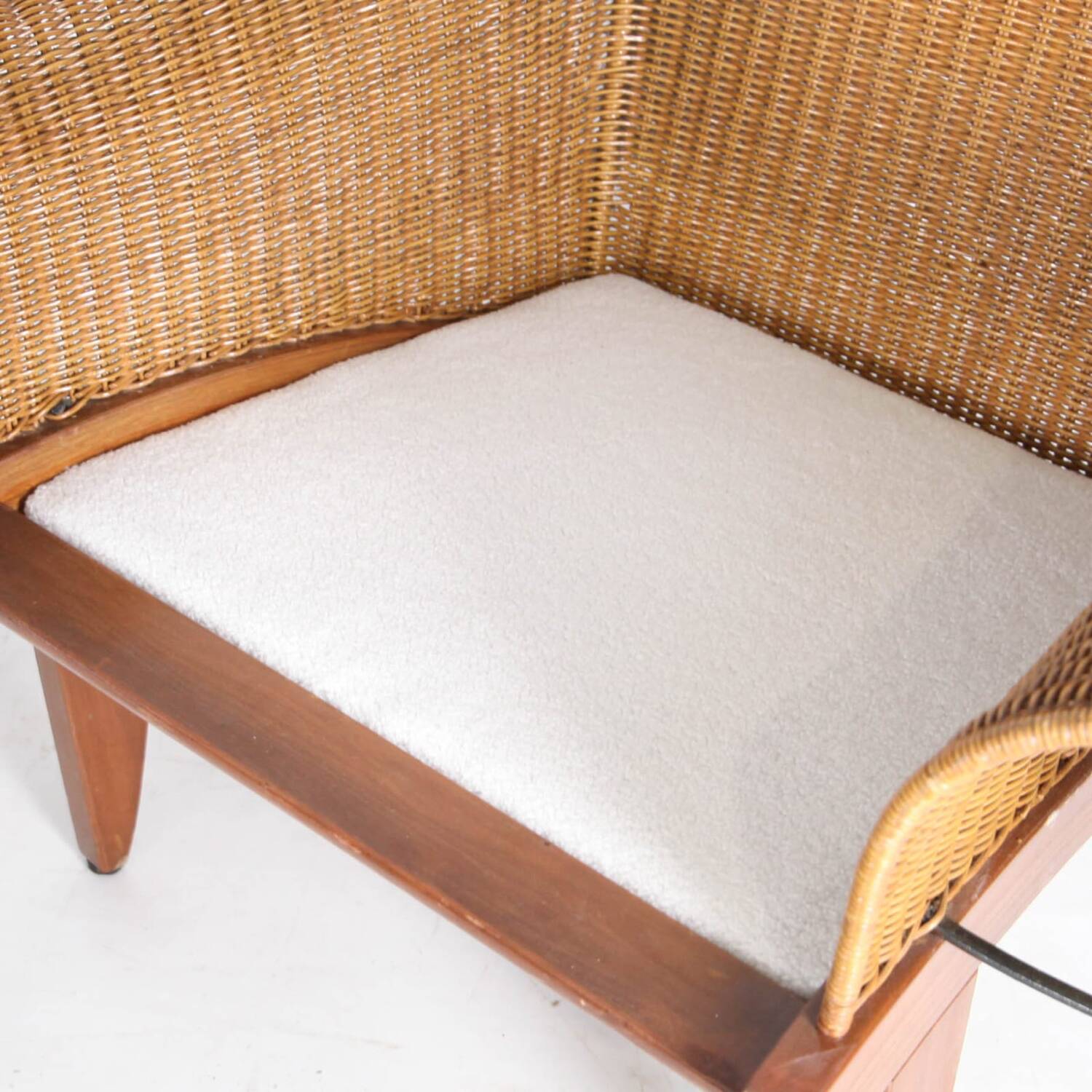 Pair of wooden and wicker armchairs