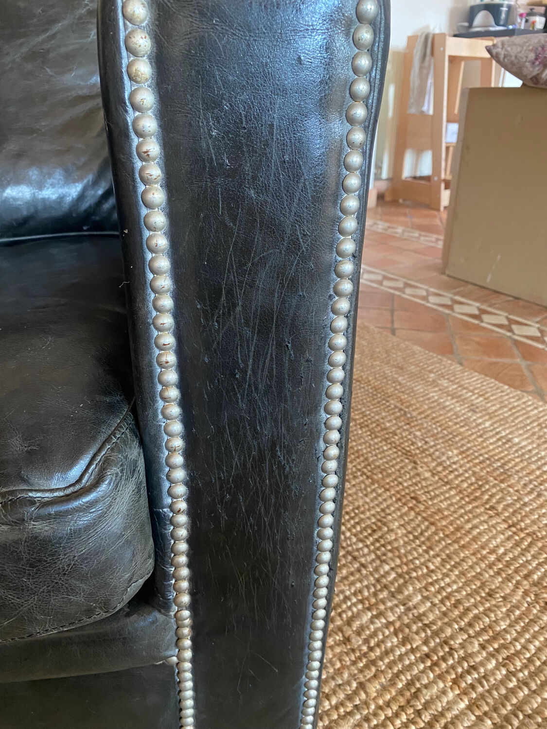 Black leather club chair