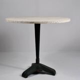 Vintage travertine bistro/dining table, solid metal base. (A)