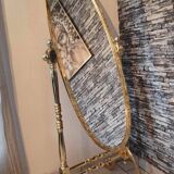 Vintage horse mirror in patinated steel with golden brass effect 1980