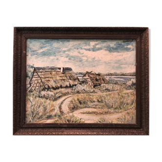 Tableau peinture ancienne paysage old painting landscape signé Chabrol