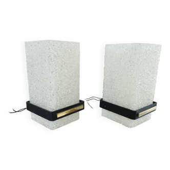Pair of Arlus wall lights in perspex, gilded brass and lacquered metal, 1960s