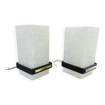 Pair of Arlus wall lights in perspex, gilded brass and lacquered metal, 1960s