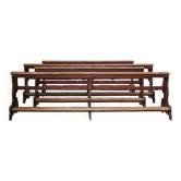 Bancs d'église gothiques antiques, fin des années 1800 – Ensemble de 4 bancs en bois de pin