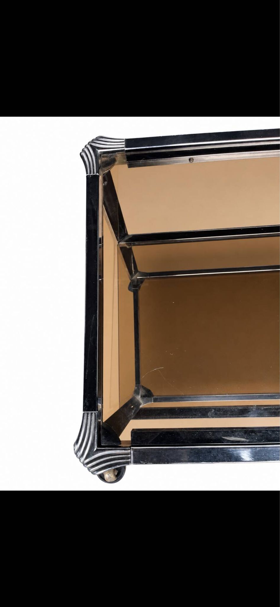Vintage chrome metal and smoked glass rolling dessert trolley – 70s/80s