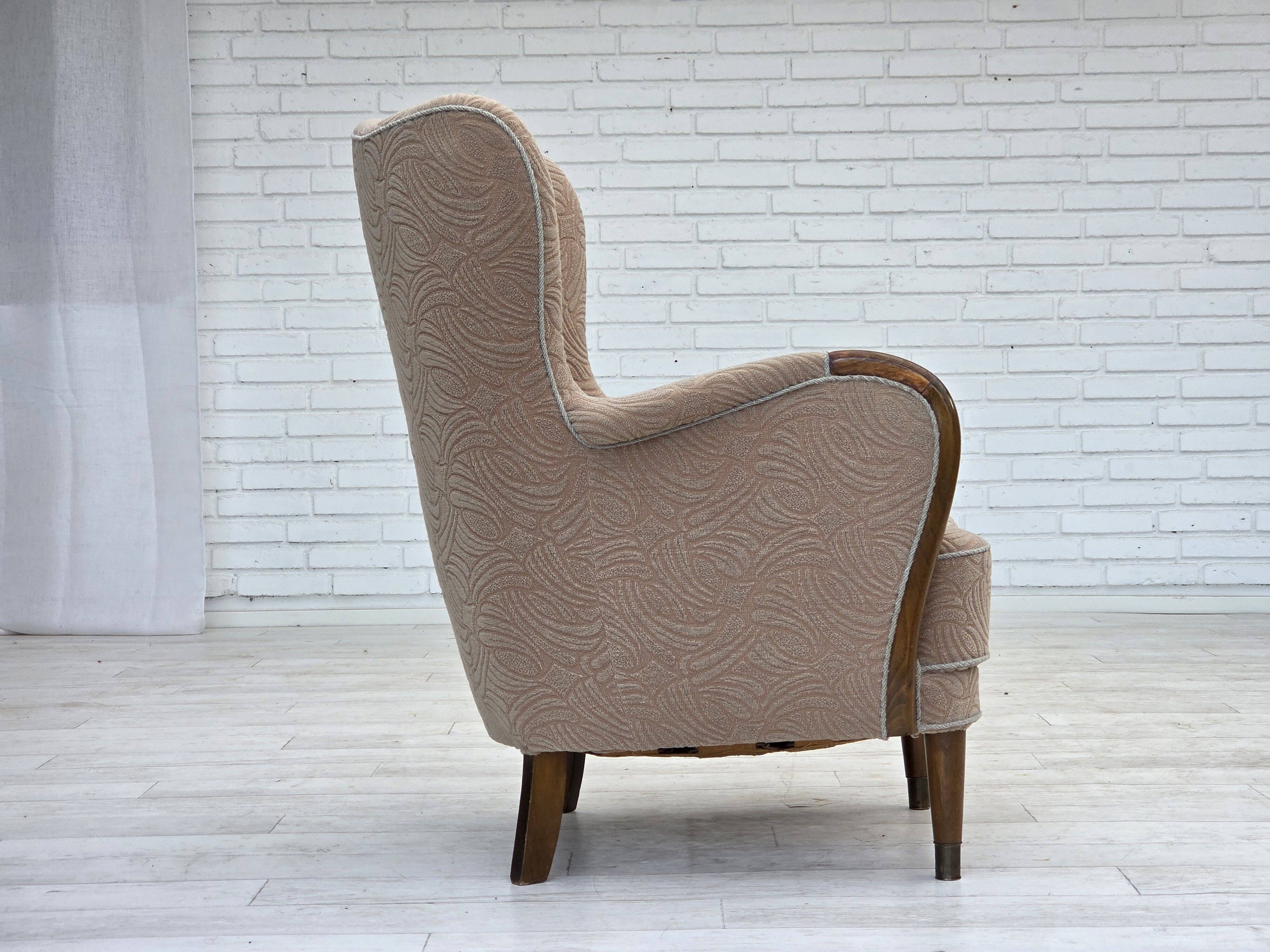 1960s, Danish armchair, blend wool fabric, beech wood.