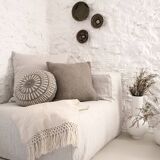 Round cushion 100% pure wool gray patterns