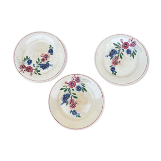 Lot de 3 assiettes anciennes à motif floral Aigueperse Sarreguemines Digoin