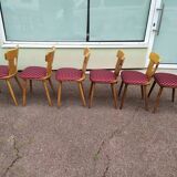 Set of 6 wooden bistro chairs with vintage cushion from the 70s/80s/90s