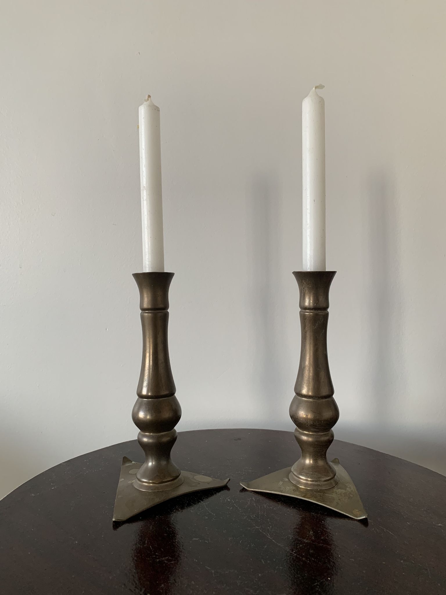 Set of 2 solid bronze candle holders