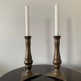 Set of 2 solid bronze candle holders