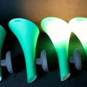 Pair of postmodern green glass wall sconces, by Carlo Nason for "murano due", Italy