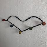 Vintage 1960 coat rack heart 5 ball hooks wood - 60 cm