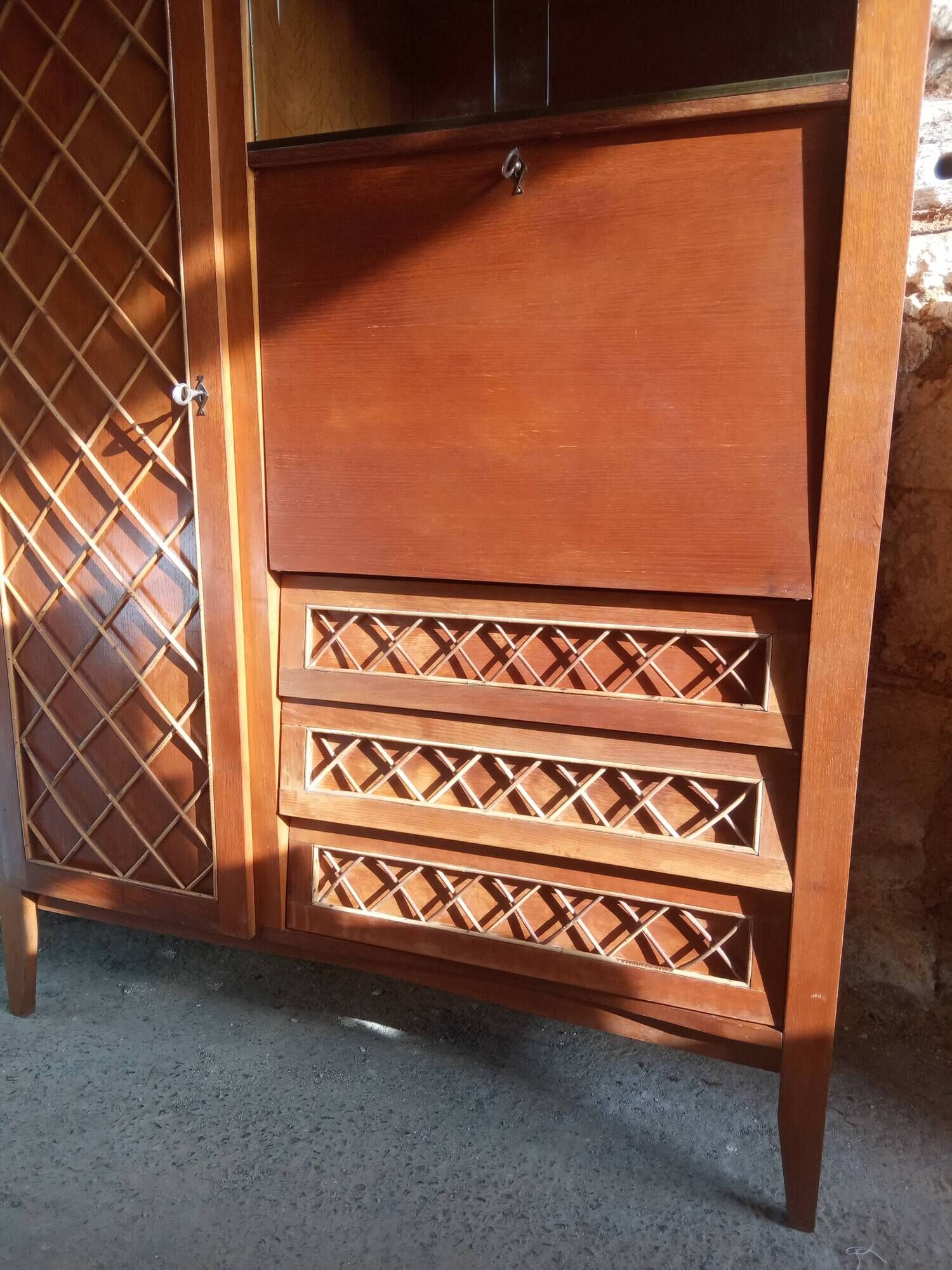 Furniture secretary vintage wood and rattan