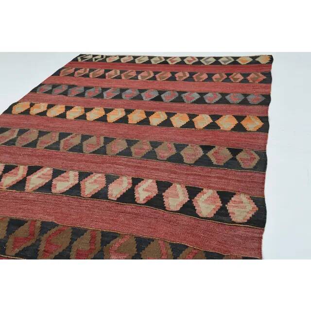 1970s Vintage Turkish Oushak Handmade Wool Cotton Red Runner Rug 140x353