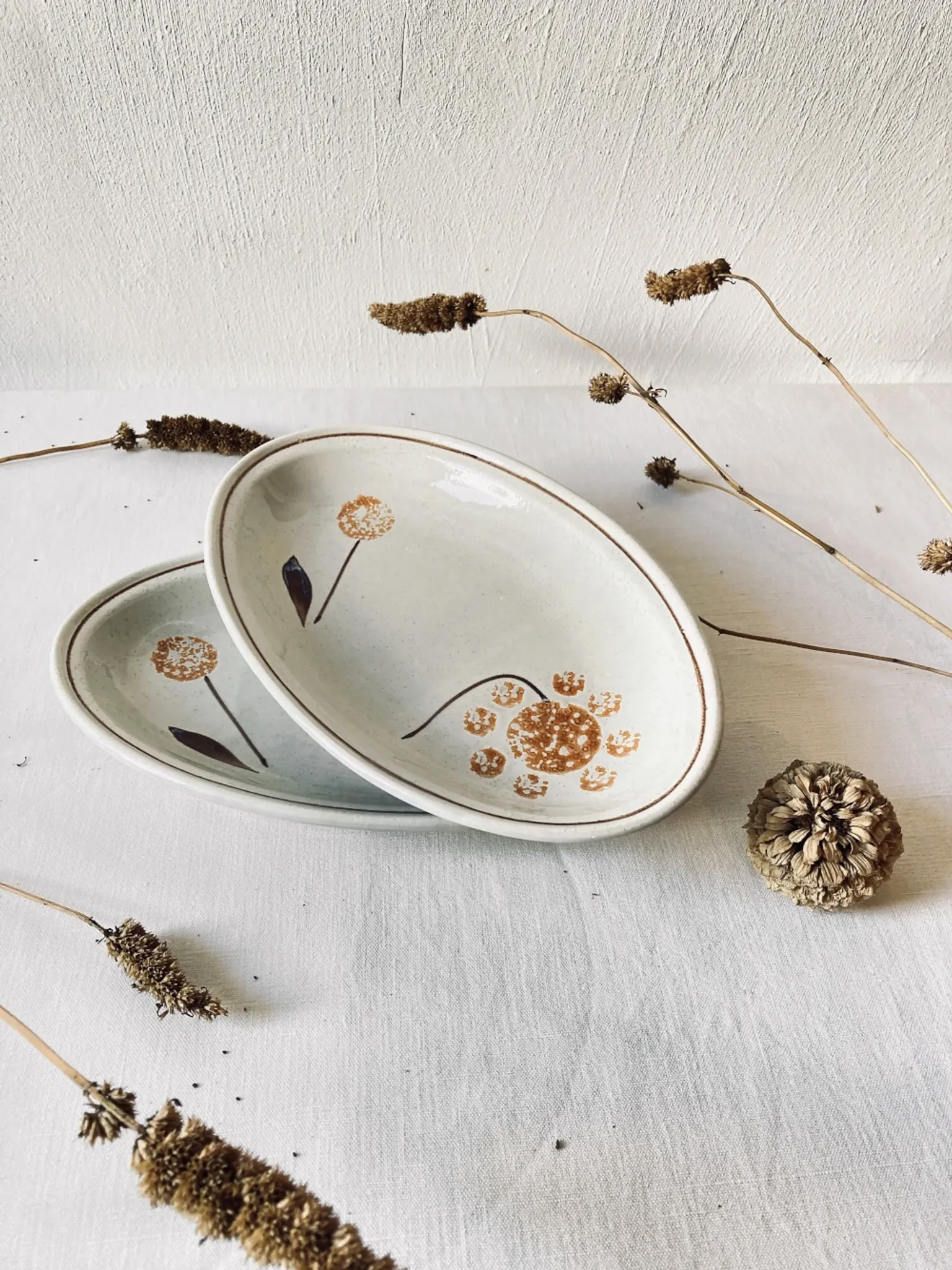 Pair of vintage earthenware dishes from Sarreguemines, 1970s
