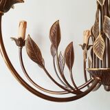 Leaves in gilded brass chandelier 1970