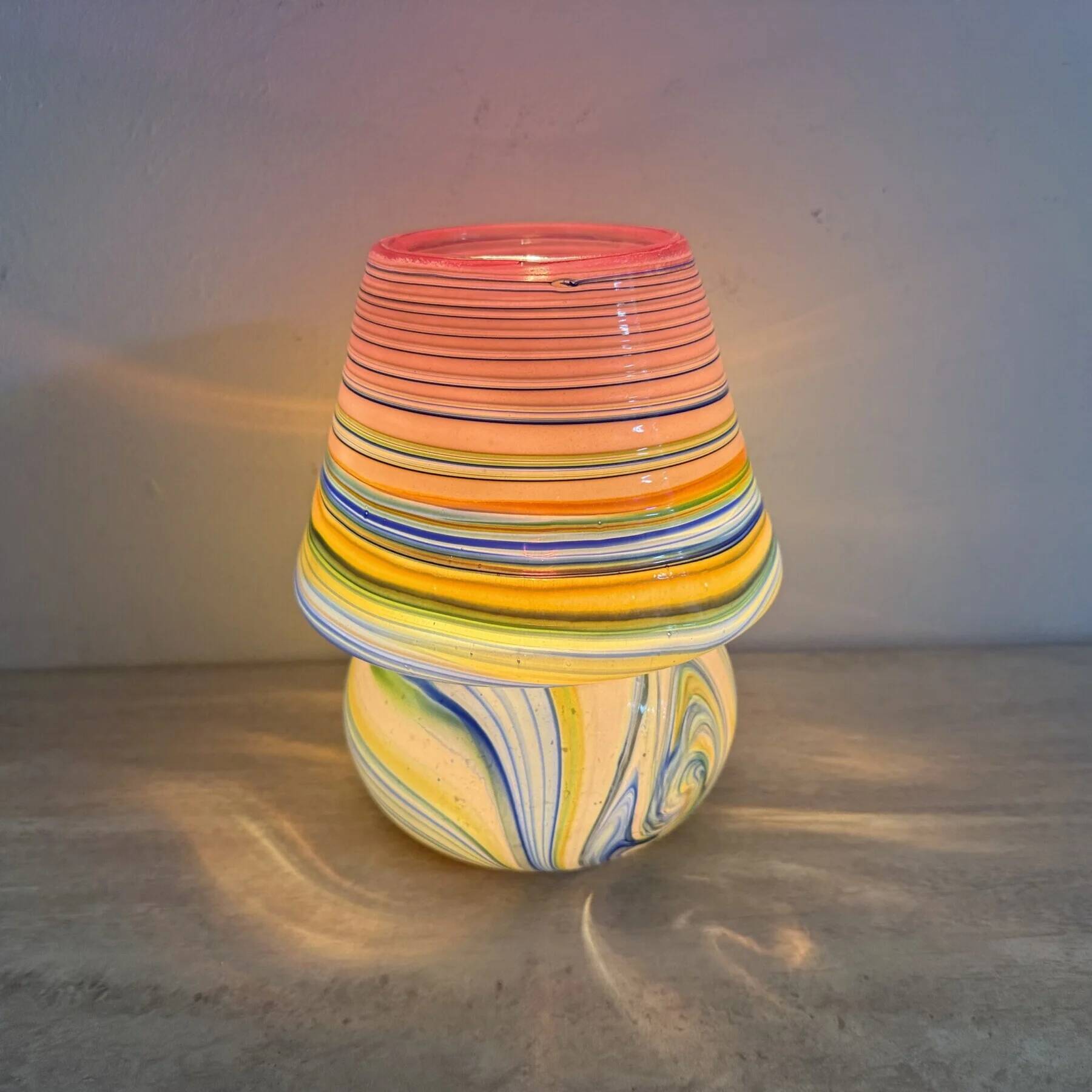 Mid-century swirl glass mushroom table lamp signed, 1970s