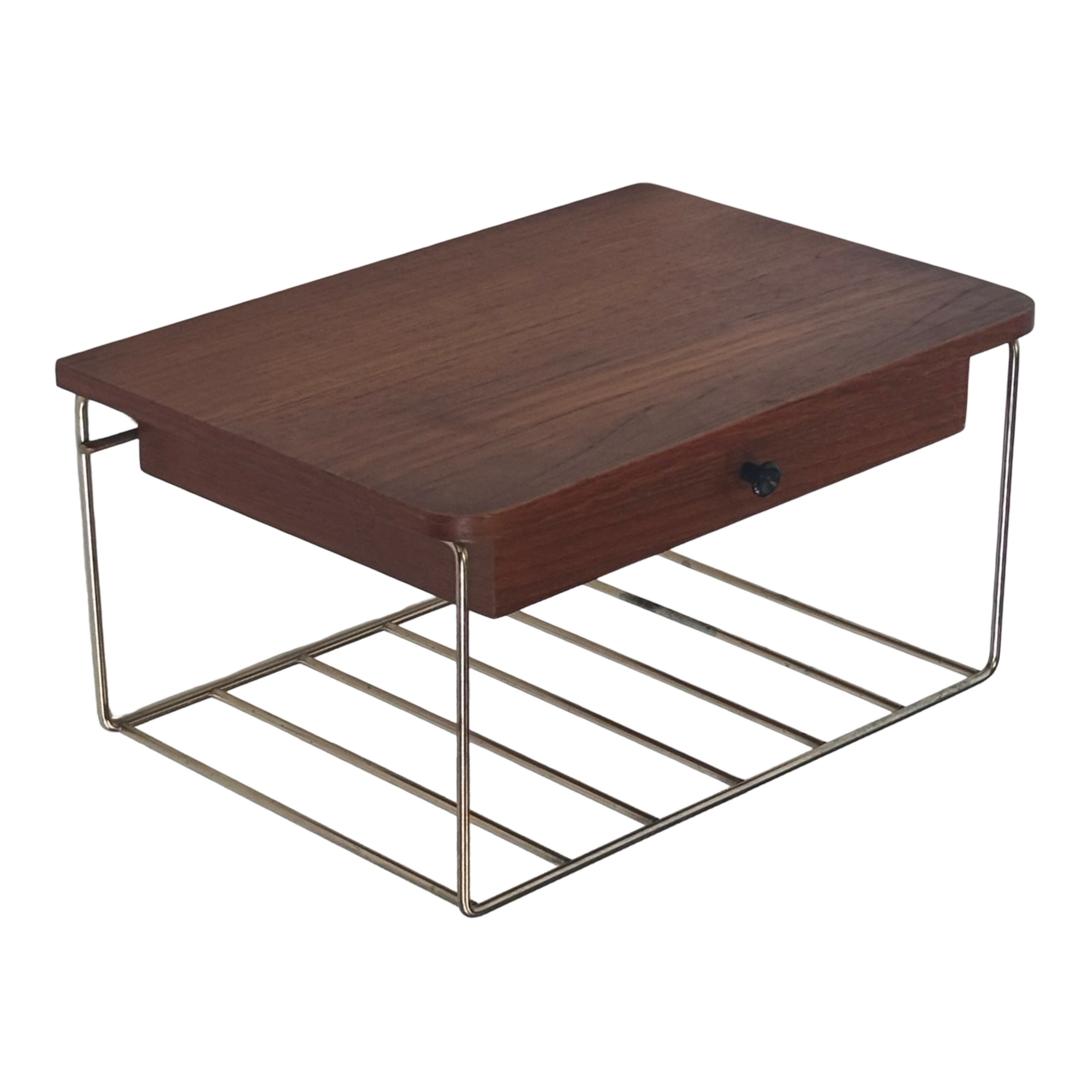Vintage Floating Wall Shelf With Drawer, Teak String Rack 60's Design