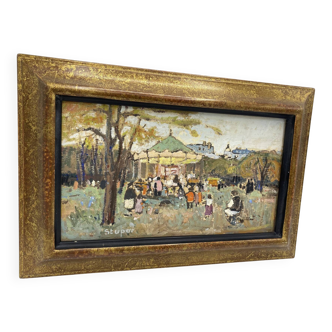 Marko stupar oil on canvas framed park in paris