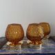 Set of three vintage wall or ceiling lights in amber chiseled glass