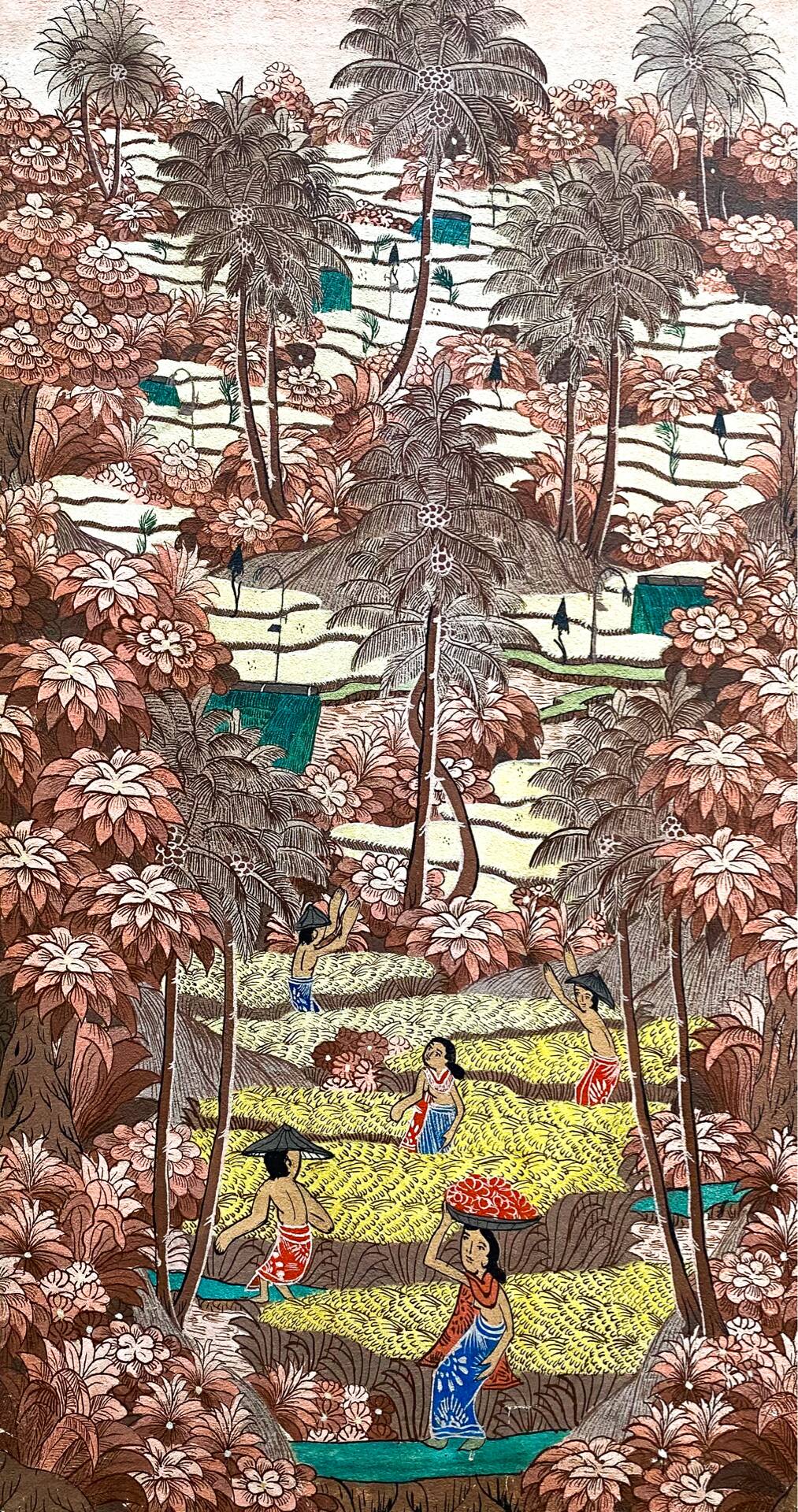 Ancient Balinese Tableau Rice Harvest Scene Batuan Style