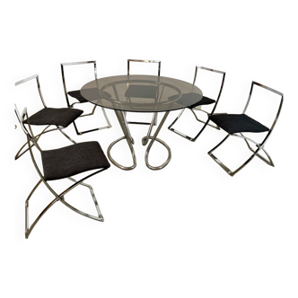 Set table and 6 folding chairs Luisa vintage Italian design Marcelo Cuneo