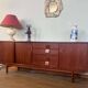 Scandinavian teak sideboard, 230 cm long, with 3 doors and 4 drawers.