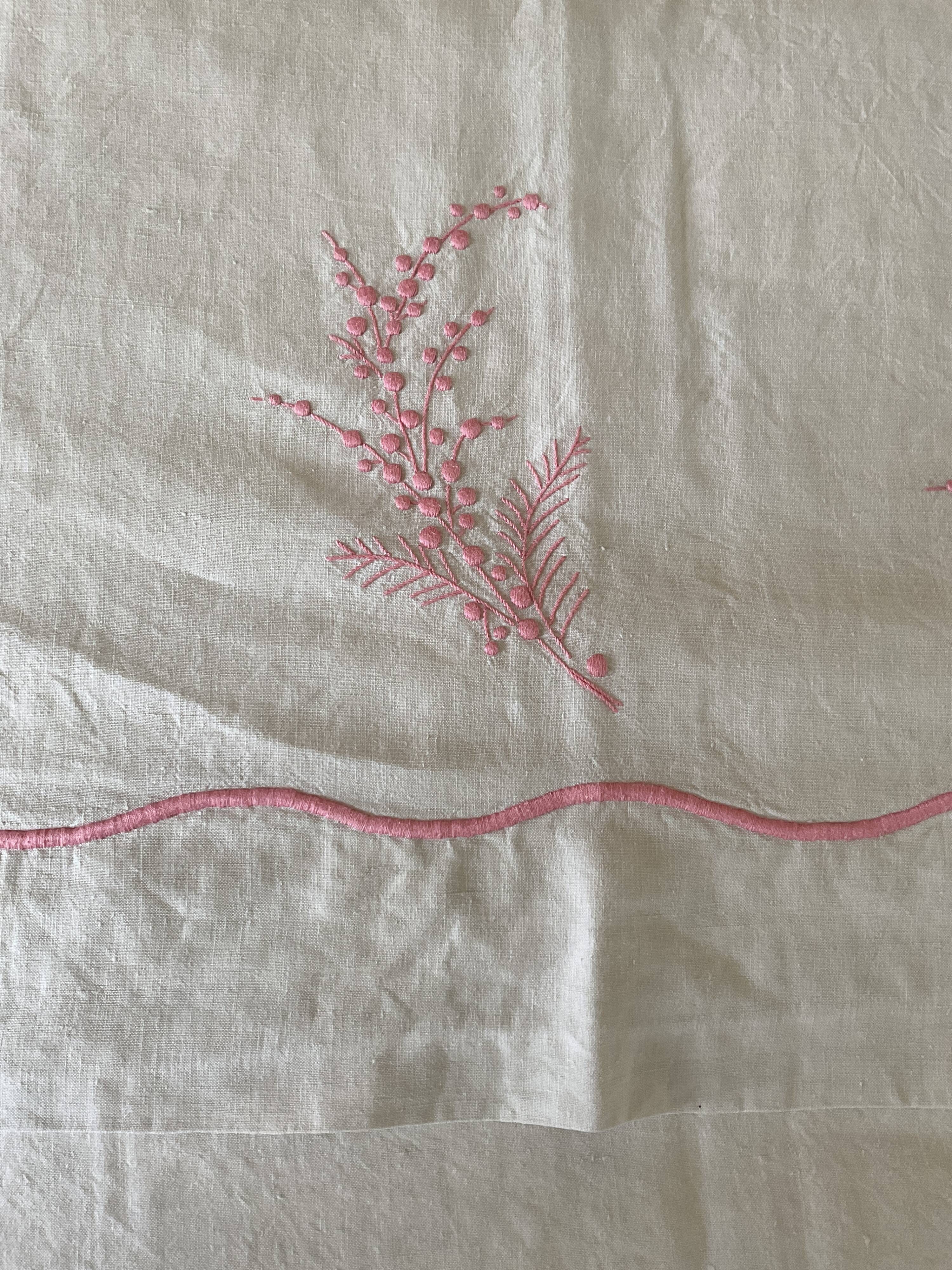 Antique linen sheet with hand-embroidered HG monogram