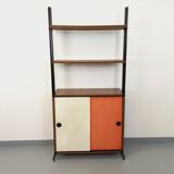 Vintage Italian modular shelving unit in melamine with wood decor