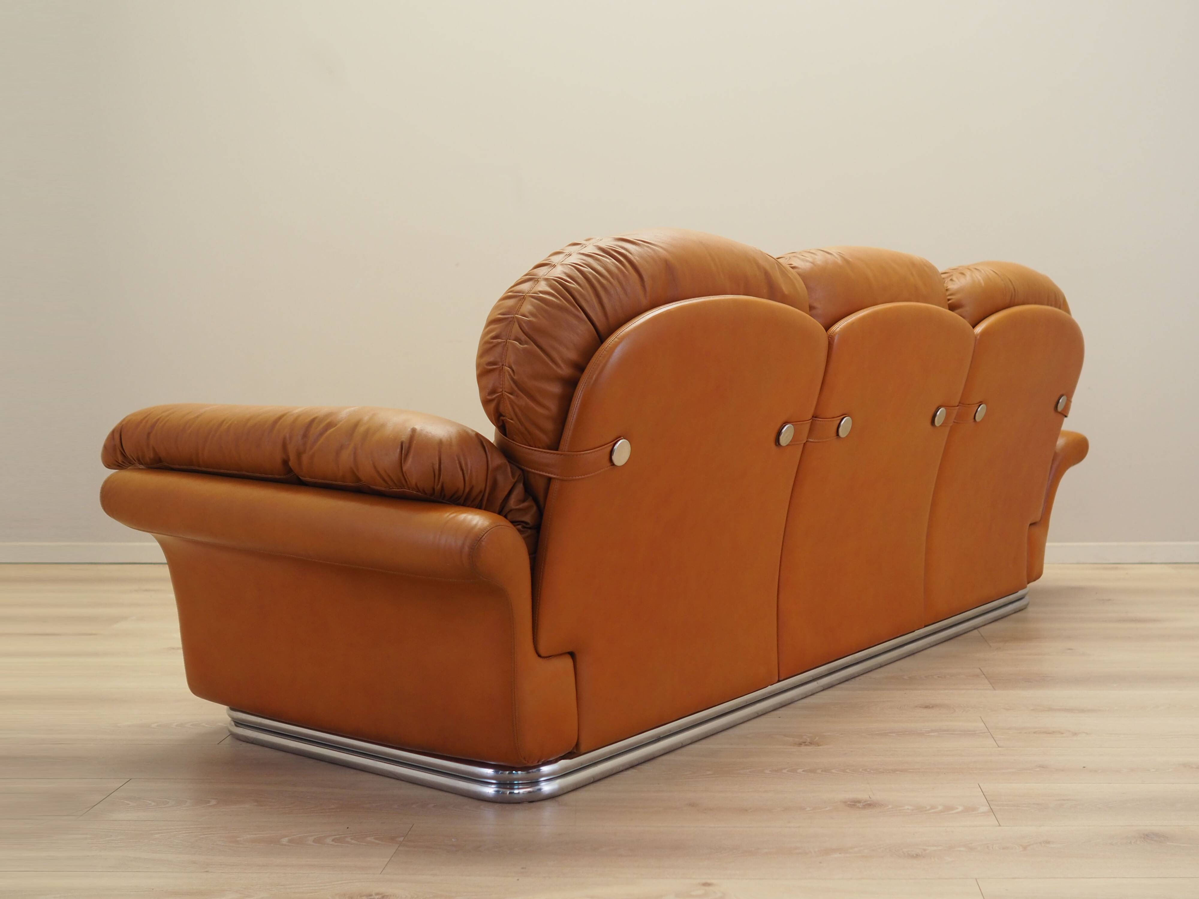 Orange leather sofa, Space Age design, 1960s, production: Italy