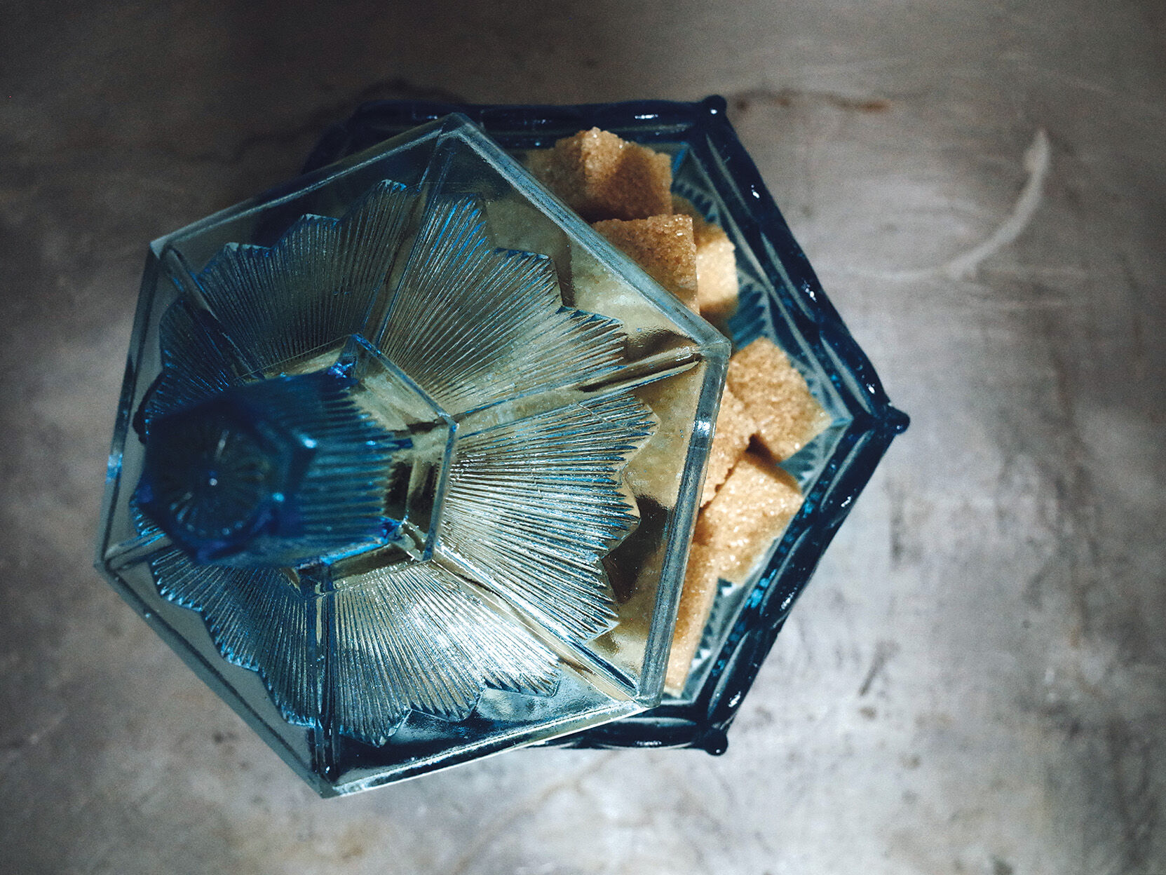 Art Deco blue glass sugar
