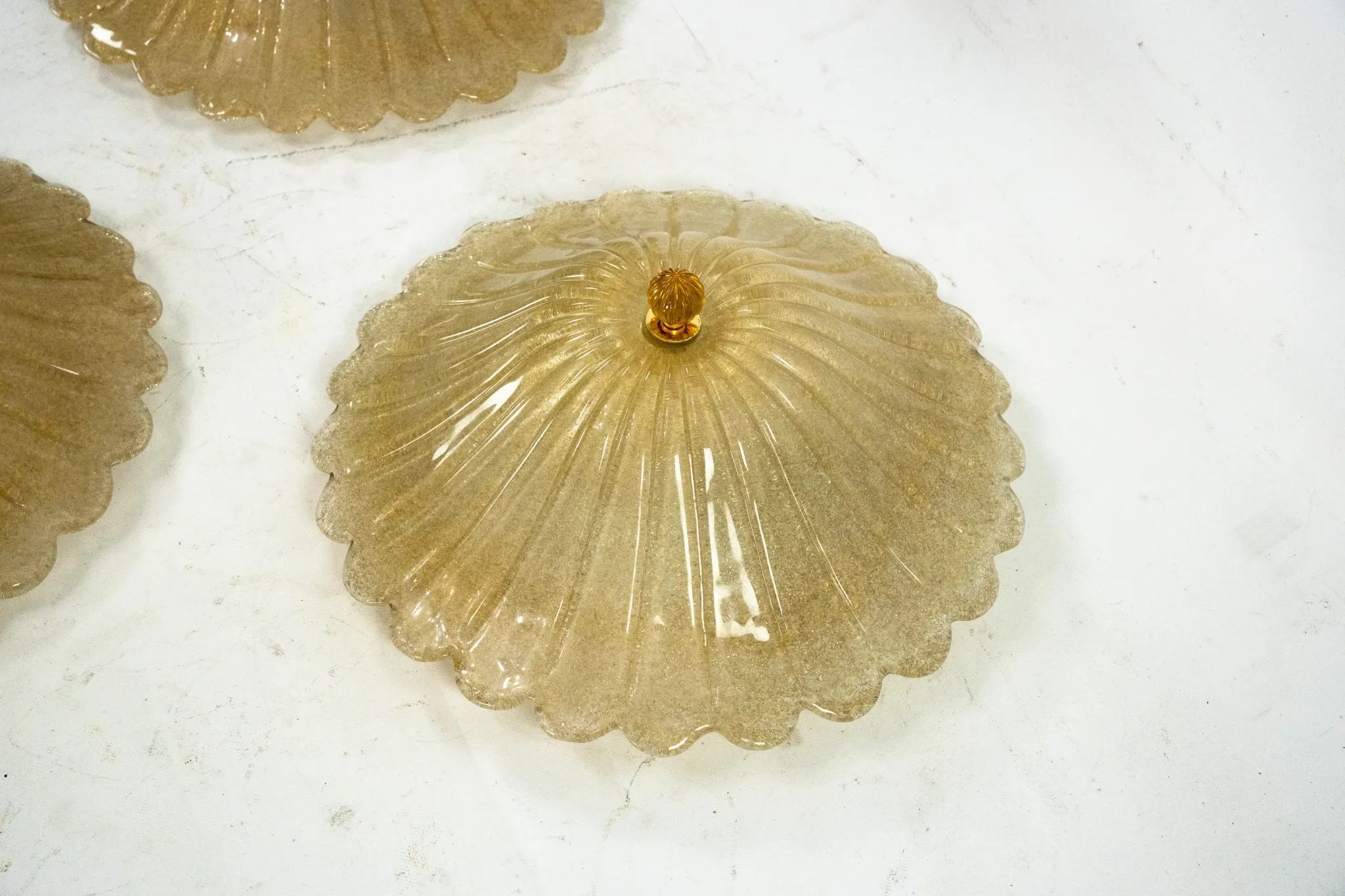 Set of three Large Italian Murano Glass Ceiling Lamps by Murano Due. Italy
