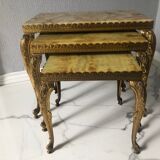 Heavy Onyx Marble Nesting Brass Tables